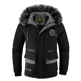 A men's hooded winter jacket featuring a warm and stylish puffer design, crafted from durable, insulated material to provide comfort and protection against the cold weather 1