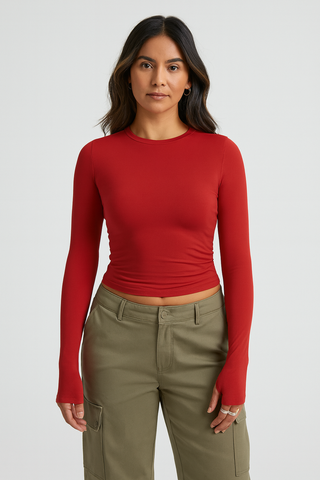 Women’s Slim Long Sleeve Top – Stretchy, Crew Neck Streetwear