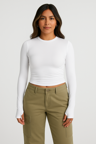 Women’s Slim Long Sleeve Top – Stretchy, Crew Neck Streetwear