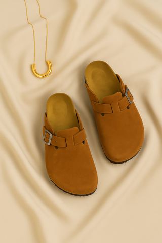 Women’s Slip-On Sandals – Suede-Look, Supportive & Lightweight