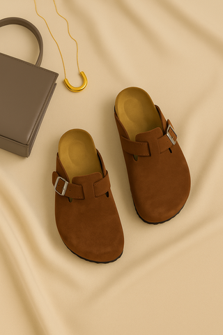 Women’s Slip-On Sandals – Suede-Look, Supportive & Lightweight