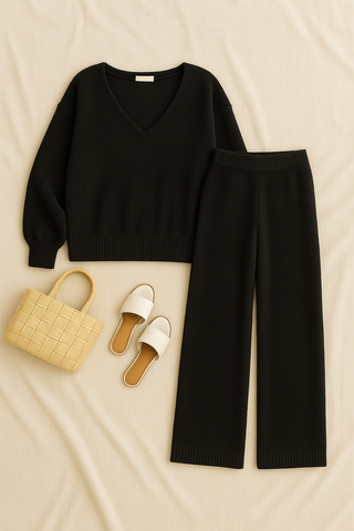 Women’s Lounge Matching Set – V-Neck, Soft & Stylish for Cooler Days