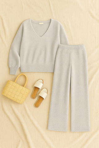 Women’s Lounge Matching Set – V-Neck, Soft & Stylish for Cooler Days