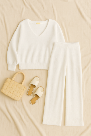 Women’s Lounge Matching Set – V-Neck, Soft & Stylish for Cooler Days