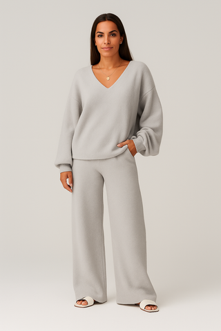Women’s Lounge Matching Set – V-Neck, Soft & Stylish for Cooler Days