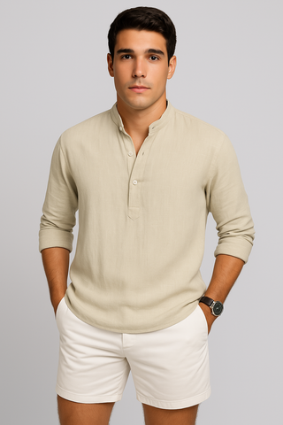 Men’s Breathable Stand Collar Shirt – Relaxed Fit & Lightweight