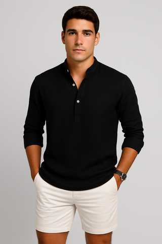 Men’s Breathable Stand Collar Shirt – Relaxed Fit & Lightweight