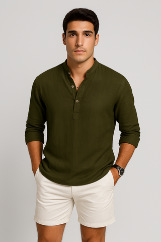 Men’s Breathable Stand Collar Shirt – Relaxed Fit & Lightweight