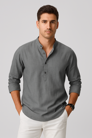 Men’s Breathable Stand Collar Shirt – Relaxed Fit & Lightweight