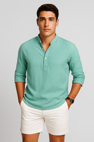 Men’s Breathable Stand Collar Shirt – Relaxed Fit & Lightweight