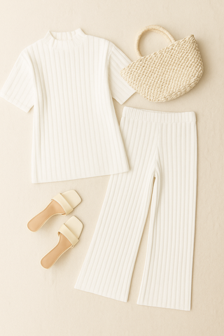 Women's two-piece set – knitwear look with sweater & pants, loose-fitting & versatile
