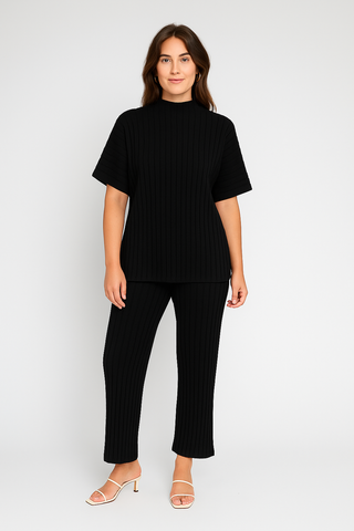 Women's two-piece set – knitwear look with sweater & pants, loose-fitting & versatile