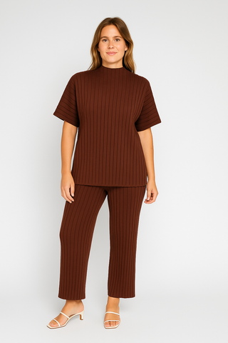 Women's two-piece set – knitwear look with sweater & pants, loose-fitting & versatile