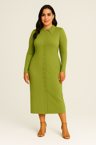 Women’s Knit Sweater Dress – Elegant Fit with Lapel & Buttons