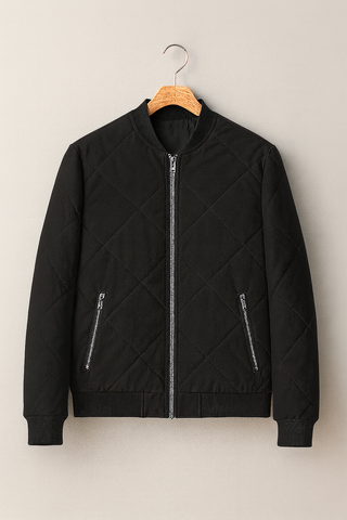 Men’s Fleece-Lined Quilted Jacket – Cropped Winter Streetwear Style