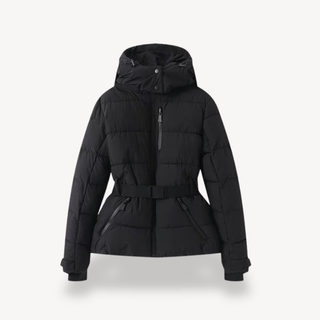 This women's winter coat features a stylish belted design, crafted from warm and weatherproof materials, ensuring both comfort and protection against the elements while maintaining a 4