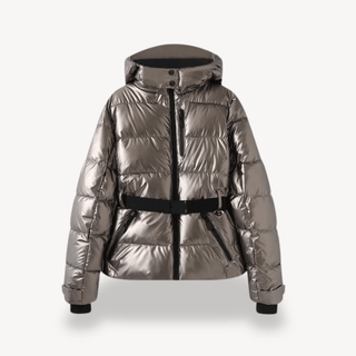 A women's winter coat featuring a stylish belted design, made from warm and weatherproof material, perfect for cold weather. The coat combines functionality with contemporary 5