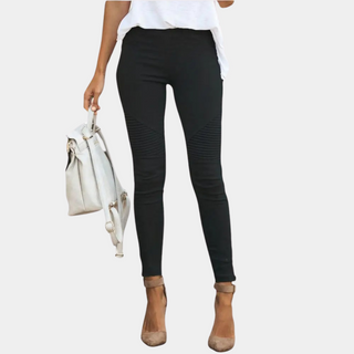 These women's jeggings feature a skinny fit in a sleek black color, crafted from a comfortable blend of cotton and spandex, offering both style and versatility 0